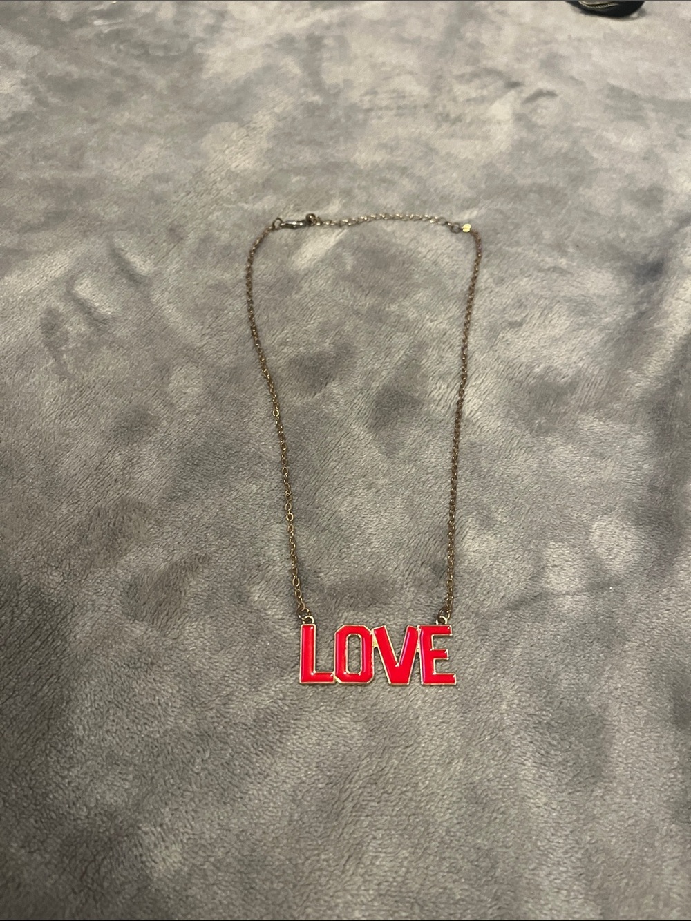 Gold-Tone Necklace with Red LOVE Pendant